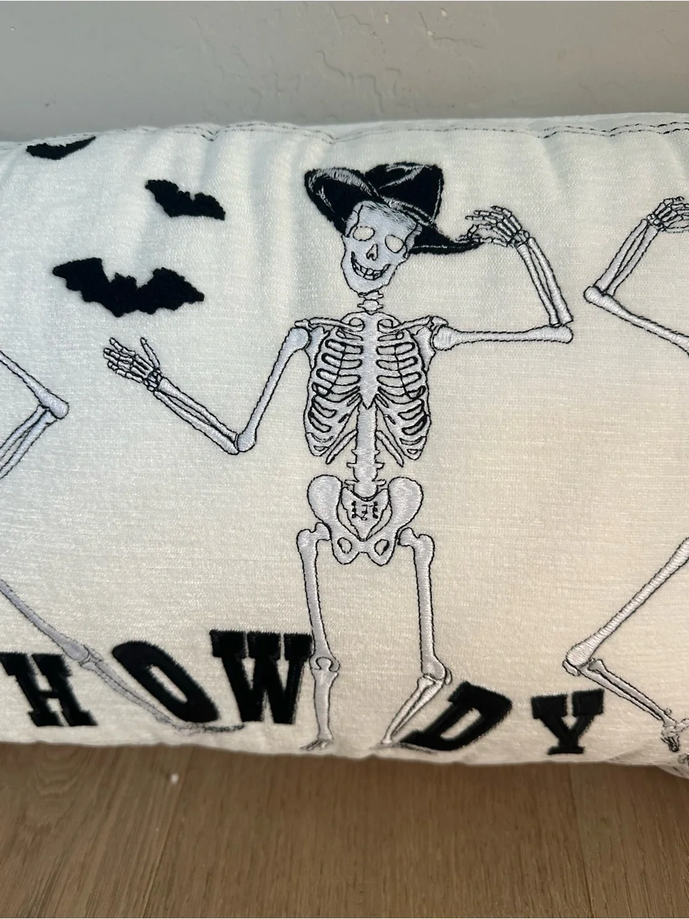 Skele-Town Market “Howdy” Cowboy Skeleton Halloween Lumbar Pillow Western Decor